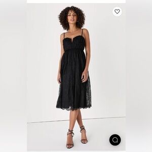 Lulus NWT Dreamy Entrance Black Lace Bustier Sleeveless Midi Dress LBD Large